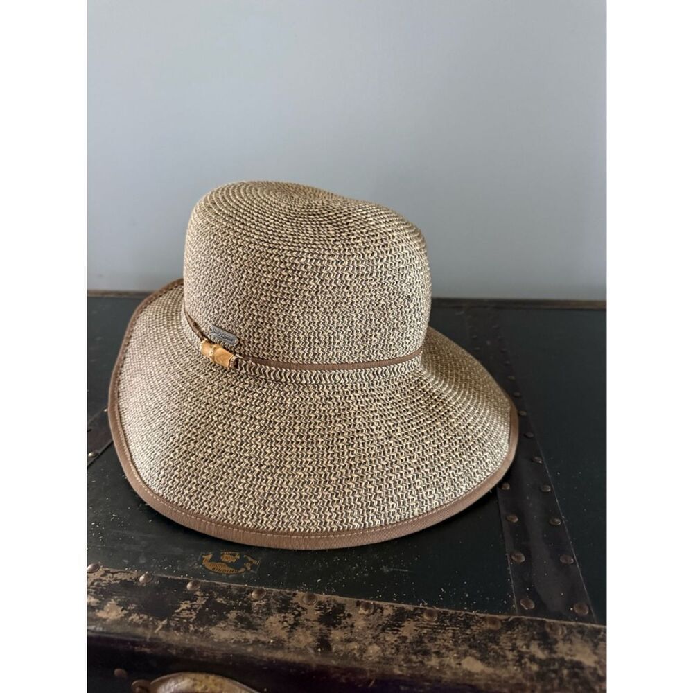 Sun N Sand Tan Wide Brim Packable Sun Hat Beach Vacation Brim Front Only